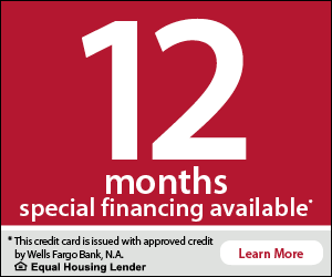 12 months special financing available pending credit approval from Wells Fargo Bank